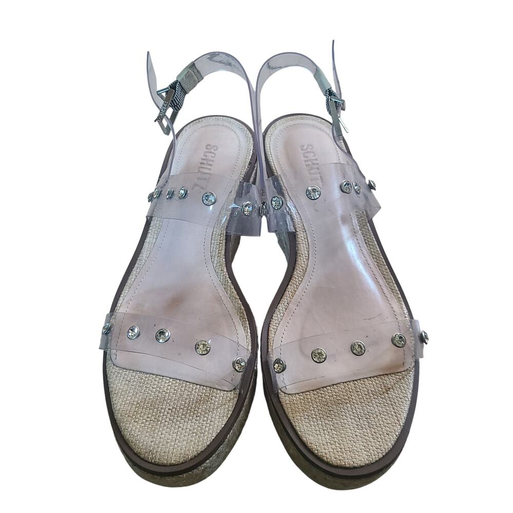 Schutz Cristiane Clear Studded Embellished Espadrille Platform Sandals 7.5 M